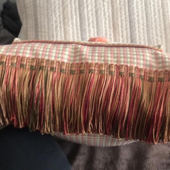 Handmade Fringed Embroidered Floral Pillow Square Pink - Picture 4 of 6